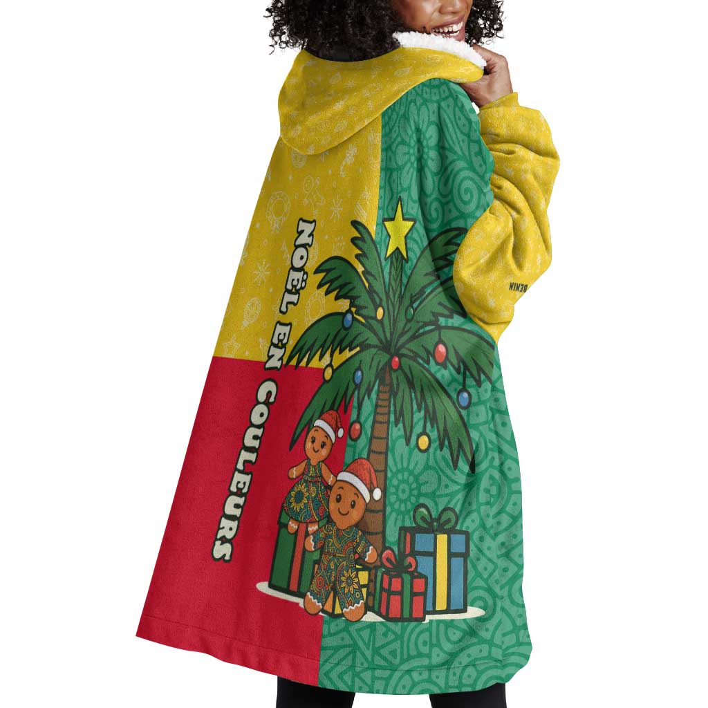 Benin Christmas Wearable Blanket Hoodie Palm Tree Dolls and Red Yellow Green Festive - African Pride