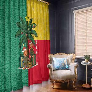 Benin Christmas Window Curtain Palm Tree Dolls and Red Yellow Green Festive - African Pride