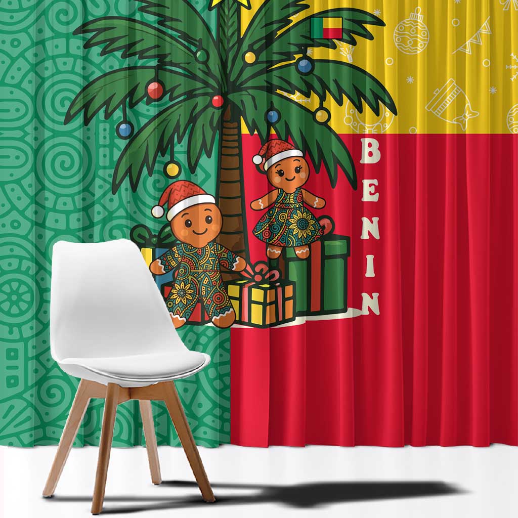 Benin Christmas Window Curtain Palm Tree Dolls and Red Yellow Green Festive - African Pride