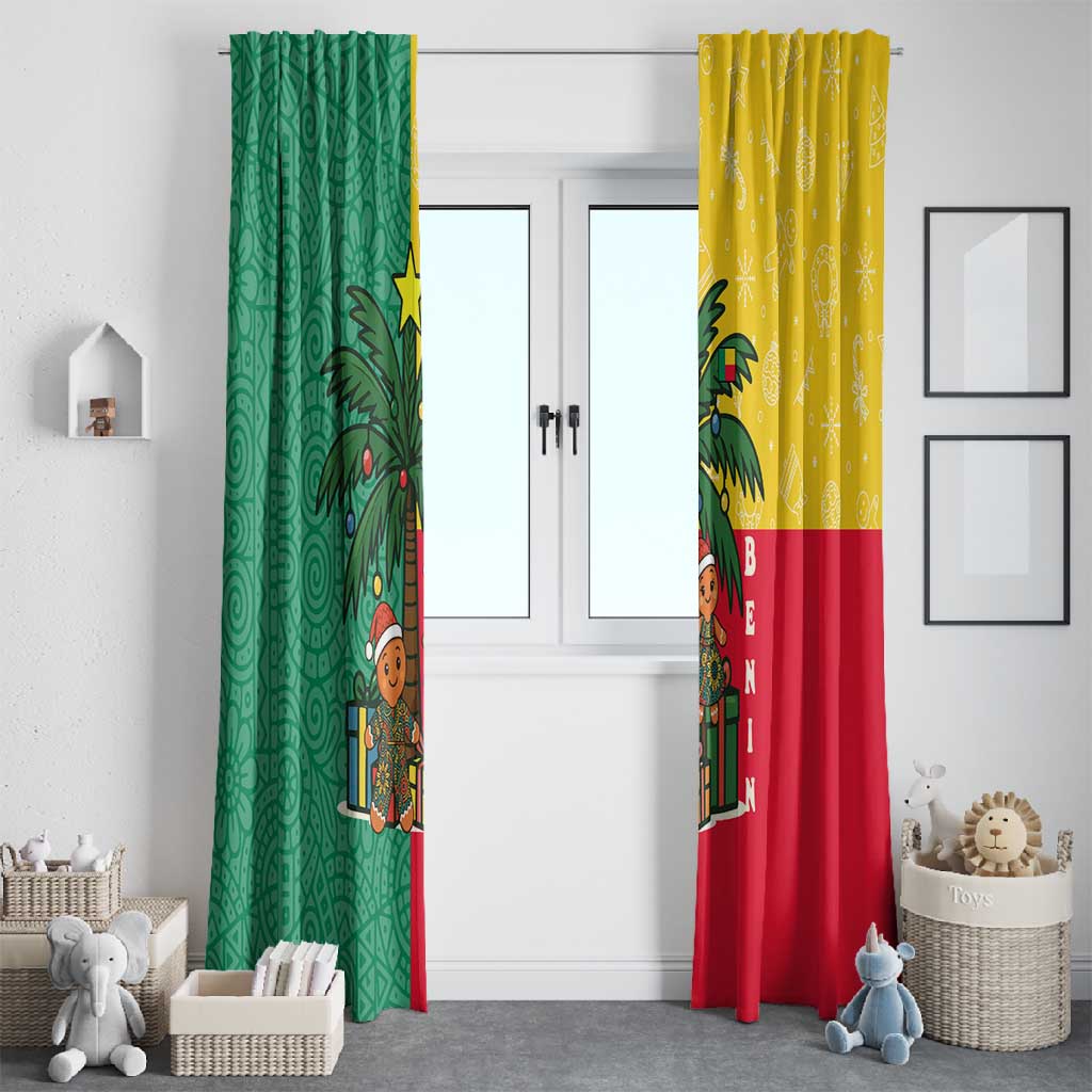 Benin Christmas Window Curtain Palm Tree Dolls and Red Yellow Green Festive - African Pride