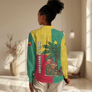 Benin Christmas Women Casual Shirt Palm Tree Dolls and Red Yellow Green Festive - African Pride