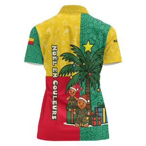 Benin Christmas Women Polo Shirt Palm Tree Dolls and Red Yellow Green Festive - African Pride