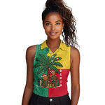 Benin Christmas Women Sleeveless Polo Shirt Palm Tree Dolls and Red Yellow Green Festive - African Pride