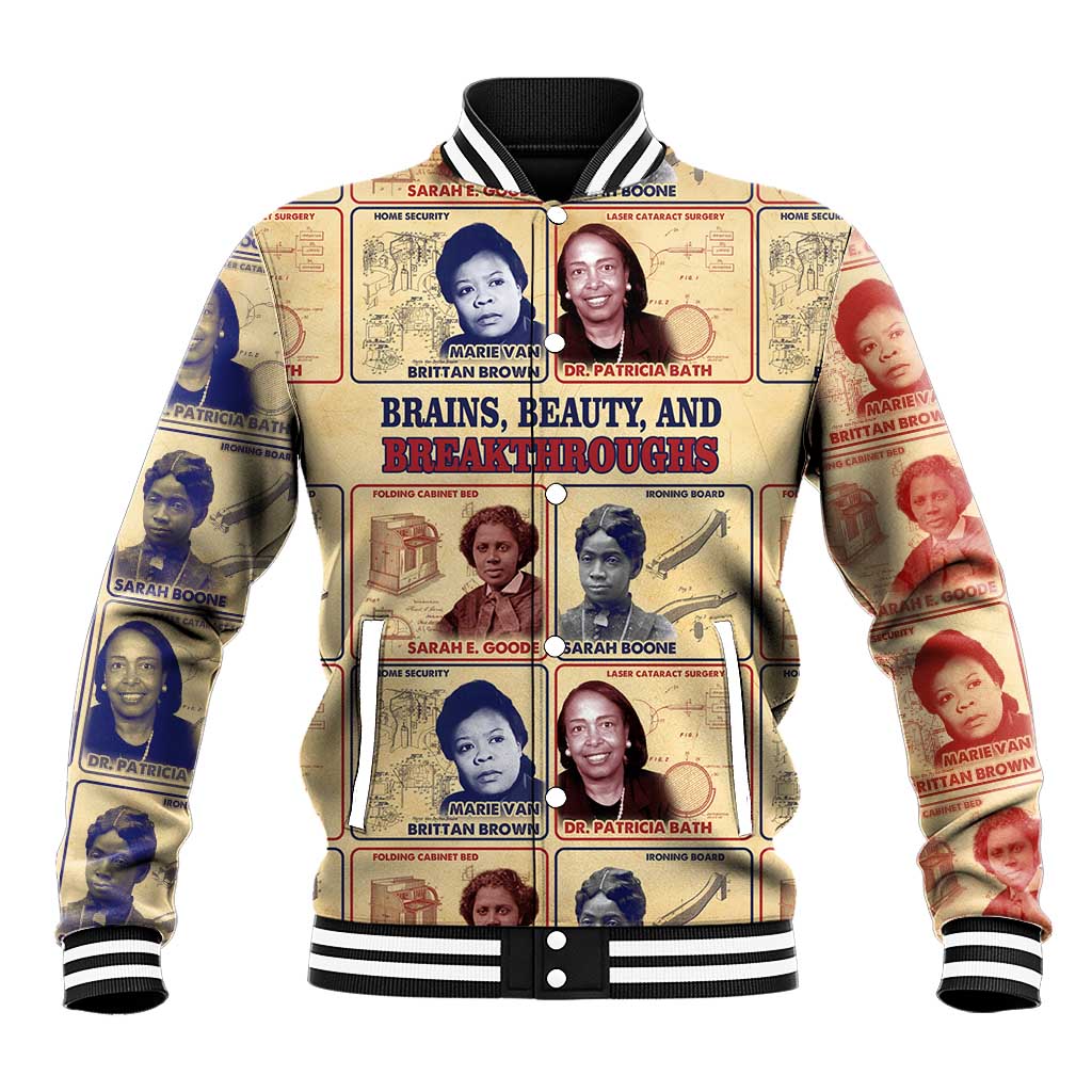 Brains Beauty And Breakthroughs Baseball Jacket Trailblazing Black Women Inventors and Innovators - African Pride