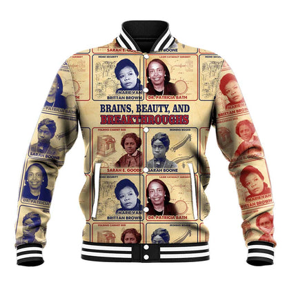 Brains Beauty And Breakthroughs Baseball Jacket Trailblazing Black Women Inventors and Innovators - African Pride