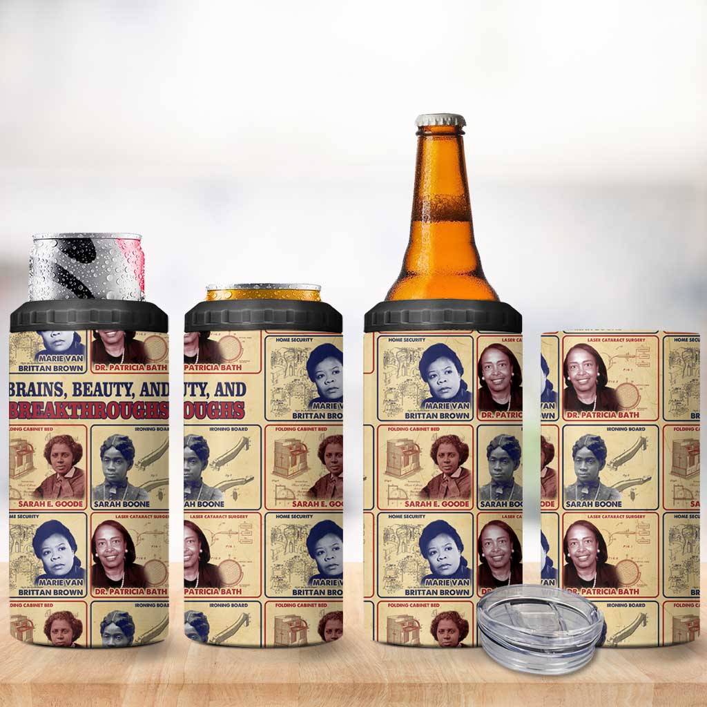 Brains Beauty And Breakthroughs 4 in 1 Can Cooler Tumbler Trailblazing Black Women Inventors and Innovators - African Pride