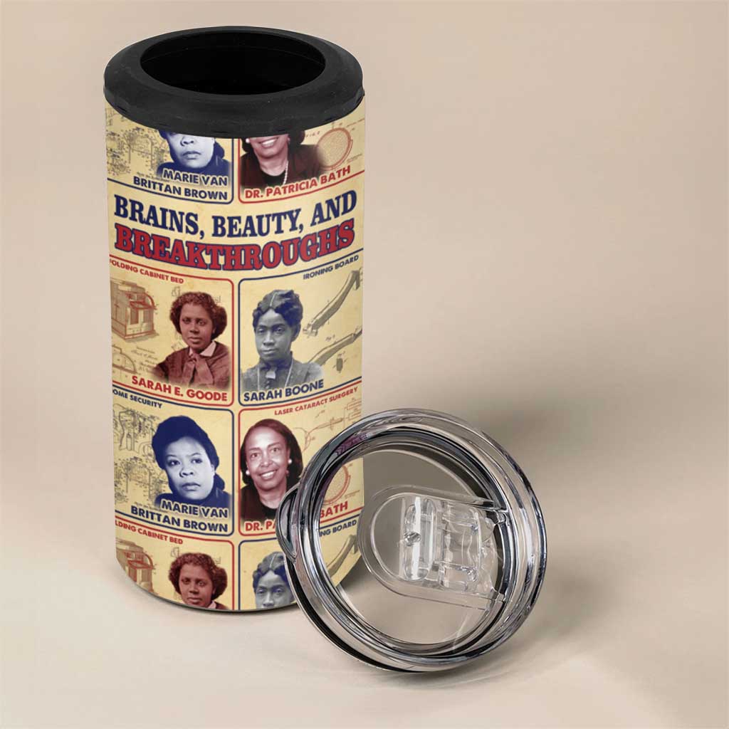 Brains Beauty And Breakthroughs 4 in 1 Can Cooler Tumbler Trailblazing Black Women Inventors and Innovators - African Pride
