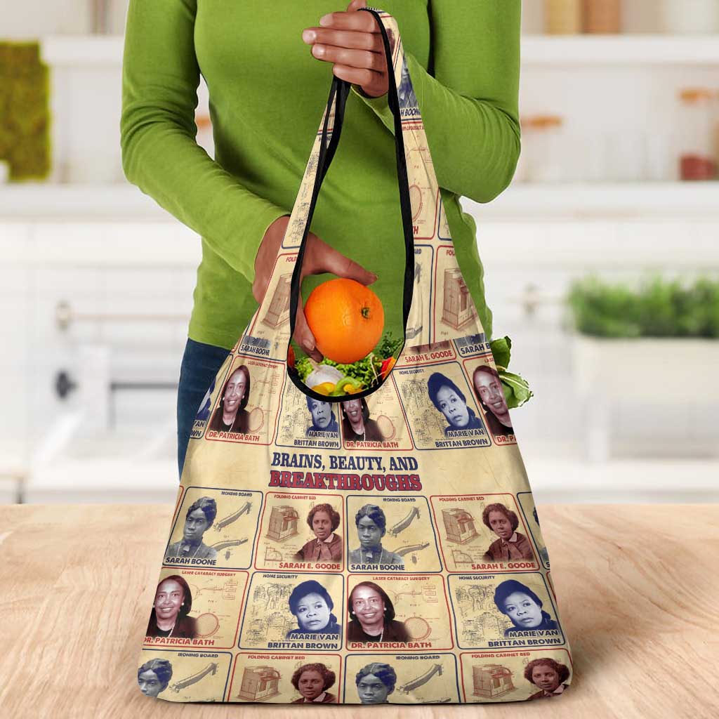 Brains Beauty And Breakthroughs Grocery Bag Trailblazing Black Women Inventors and Innovators - African Pride