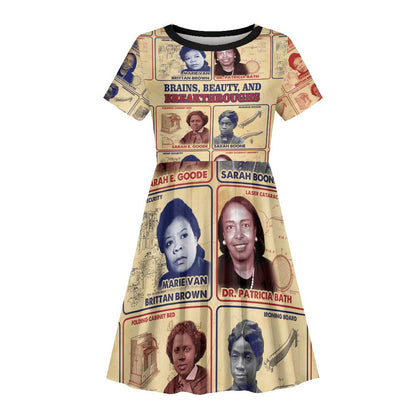 Brains Beauty And Breakthroughs Kid Short Sleeve Dress Trailblazing Black Women Inventors and Innovators - African Pride