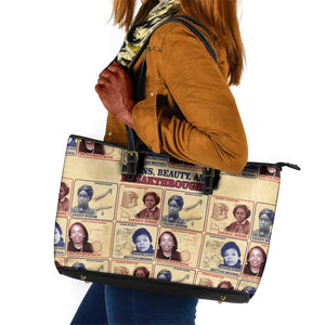 Brains Beauty And Breakthroughs Leather Tote Bag Trailblazing Black Women Inventors and Innovators - African Pride