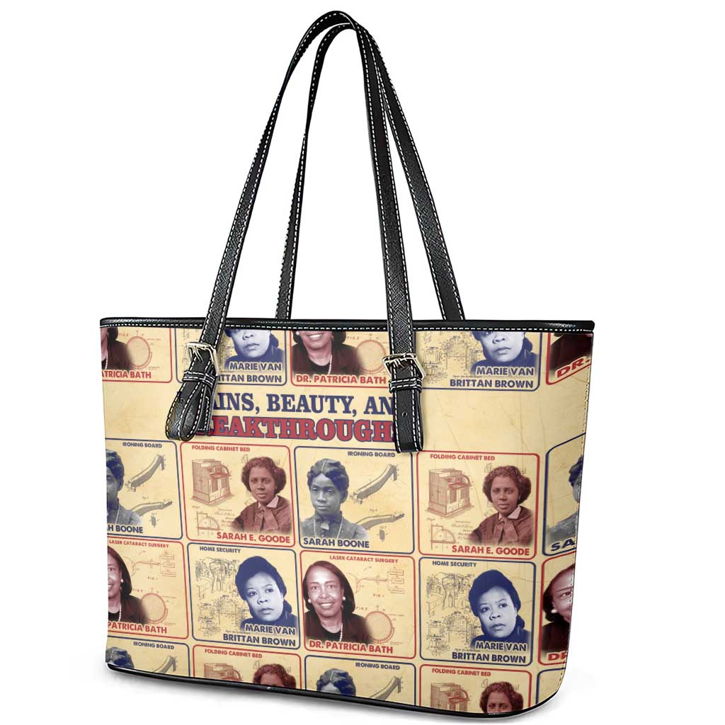 Brains Beauty And Breakthroughs Leather Tote Bag Trailblazing Black Women Inventors and Innovators - African Pride