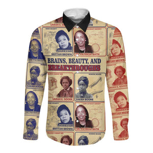Brains Beauty And Breakthroughs Long Sleeve Button Shirt Trailblazing Black Women Inventors and Innovators - African Pride