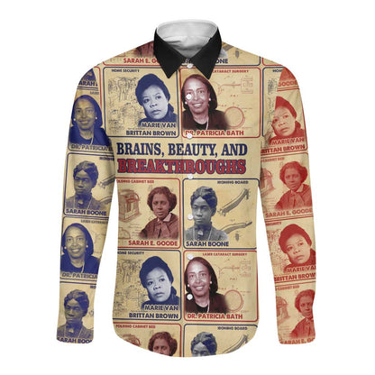 Brains Beauty And Breakthroughs Long Sleeve Button Shirt Trailblazing Black Women Inventors and Innovators - African Pride