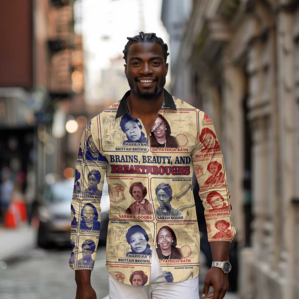 Brains Beauty And Breakthroughs Long Sleeve Button Shirt Trailblazing Black Women Inventors and Innovators - African Pride