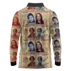 Brains Beauty And Breakthroughs Long Sleeve Polo Shirt Trailblazing Black Women Inventors and Innovators - African Pride