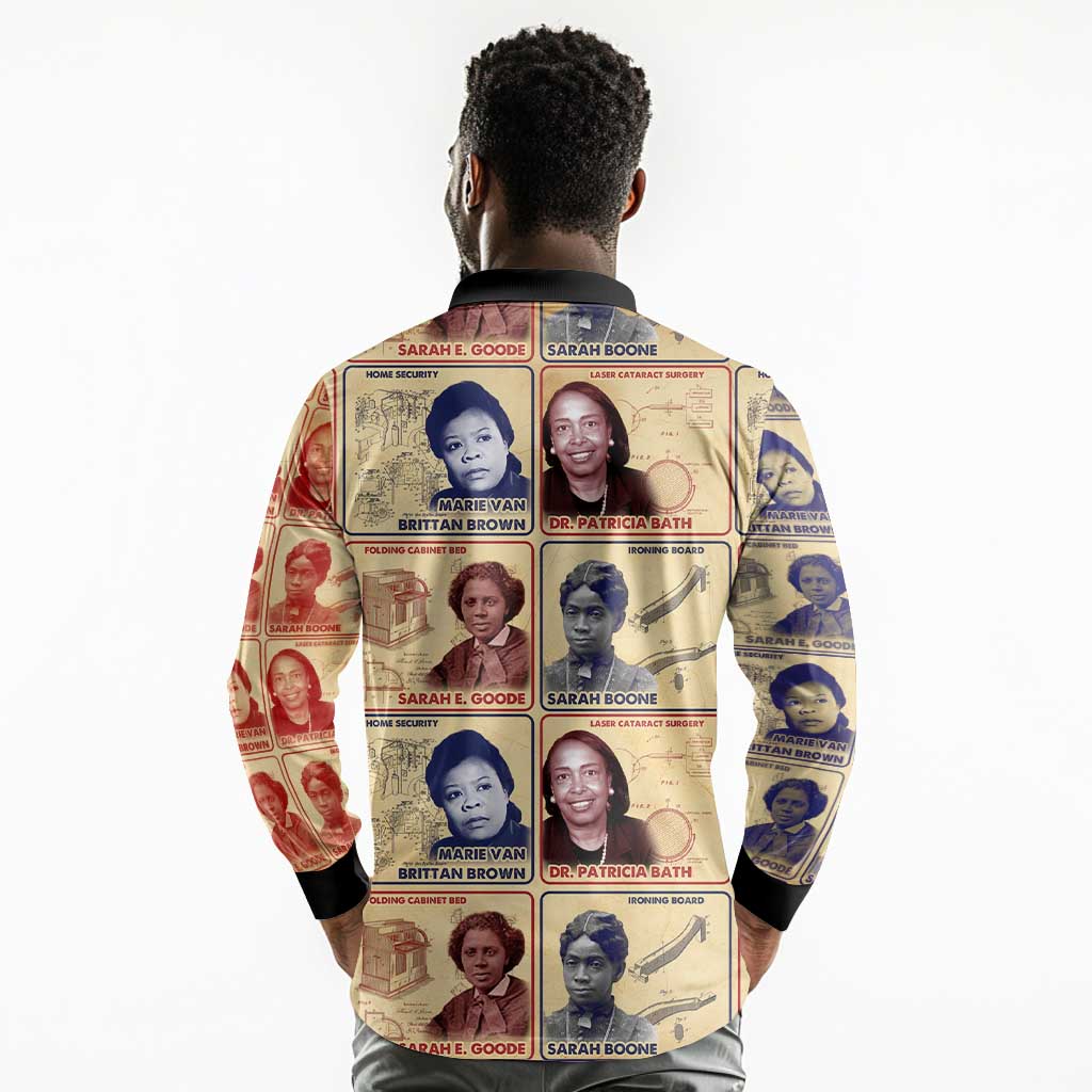 Brains Beauty And Breakthroughs Long Sleeve Polo Shirt Trailblazing Black Women Inventors and Innovators - African Pride