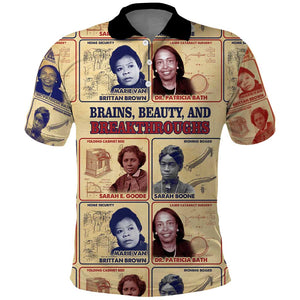 Brains Beauty And Breakthroughs Polo Shirt Trailblazing Black Women Inventors and Innovators - African Pride