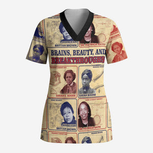 Brains Beauty And Breakthroughs Scrub Top Trailblazing Black Women Inventors and Innovators - African Pride