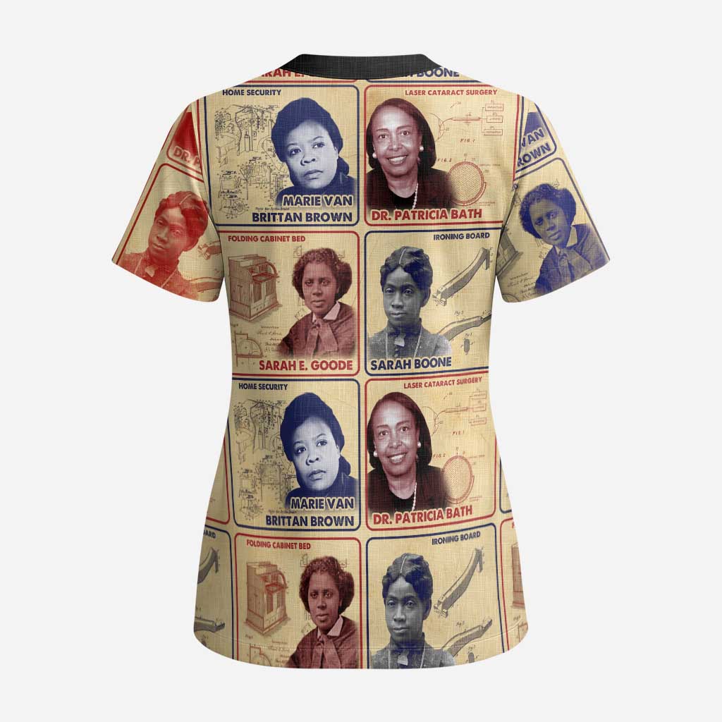 Brains Beauty And Breakthroughs Scrub Top Trailblazing Black Women Inventors and Innovators - African Pride