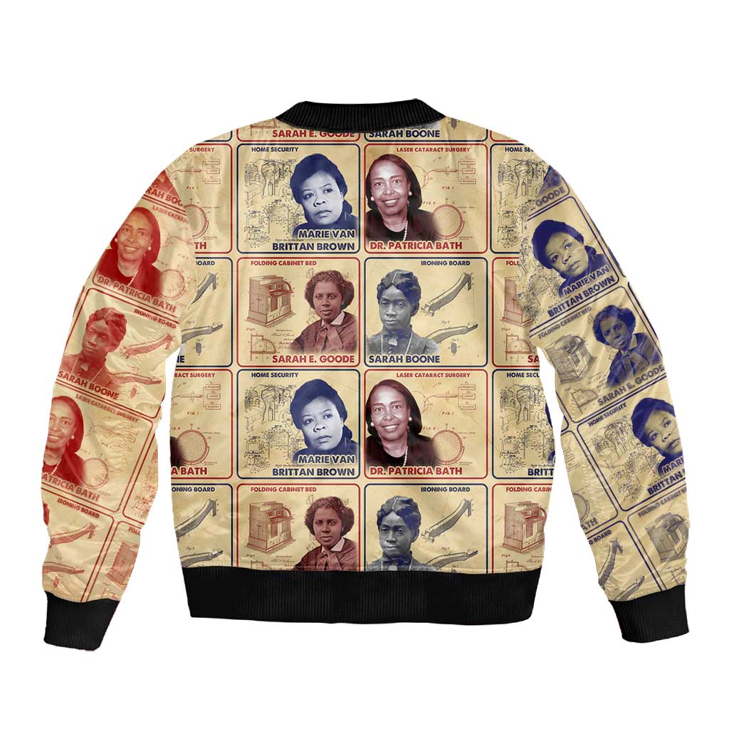 Brains Beauty And Breakthroughs Sleeve Zip Bomber Jacket Trailblazing Black Women Inventors and Innovators - African Pride