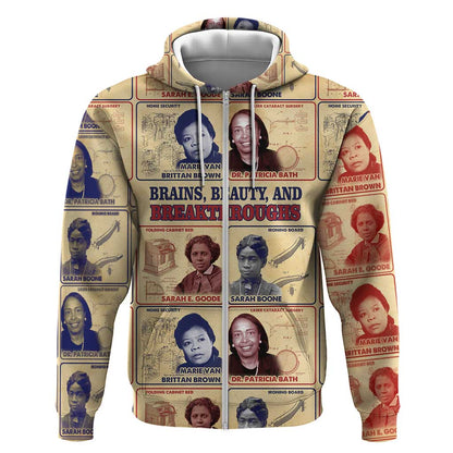 Brains Beauty And Breakthroughs Zip Hoodie Trailblazing Black Women Inventors and Innovators - African Pride