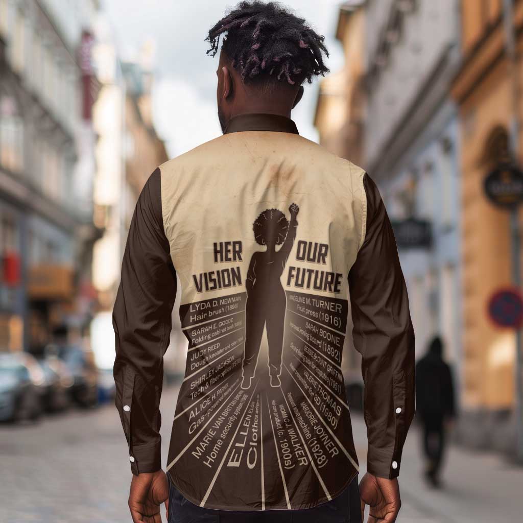 Her Vision Our Future Long Sleeve Button Shirt Influential Black Women Inventors and Pioneers - African Pride
