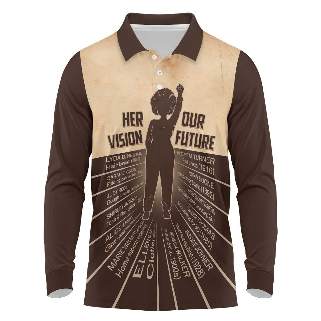 Her Vision Our Future Long Sleeve Polo Shirt Influential Black Women Inventors and Pioneers - African Pride