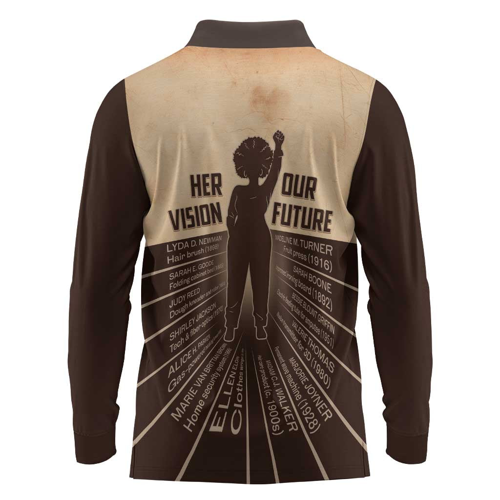 Her Vision Our Future Long Sleeve Polo Shirt Influential Black Women Inventors and Pioneers - African Pride