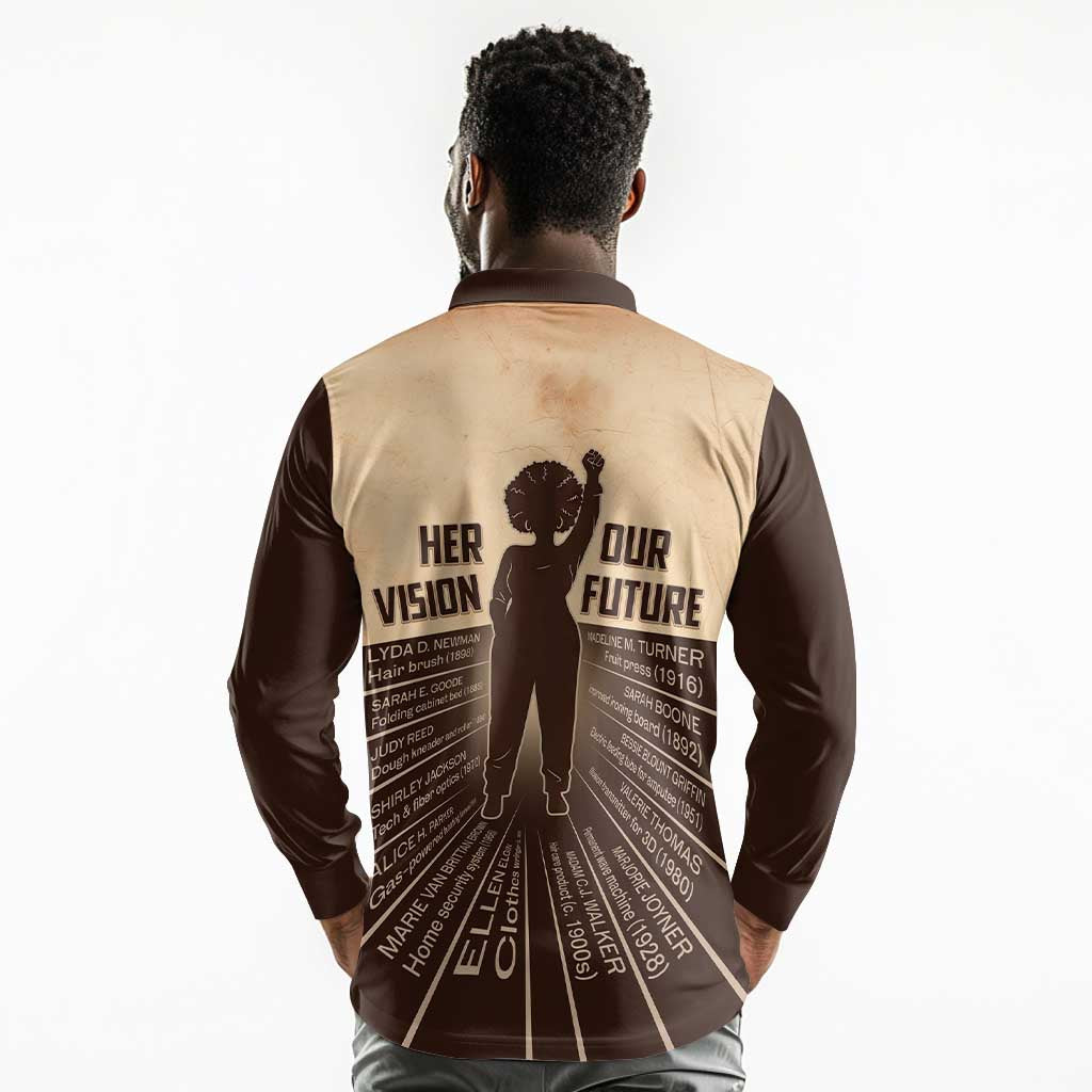 Her Vision Our Future Long Sleeve Polo Shirt Influential Black Women Inventors and Pioneers - African Pride