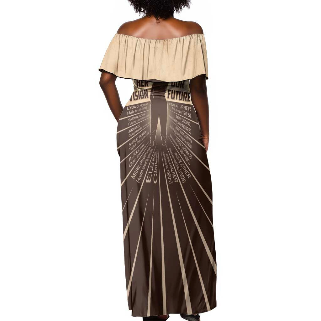 Her Vision Our Future Off Shoulder Maxi Dress Influential Black Women Inventors and Pioneers - African Pride