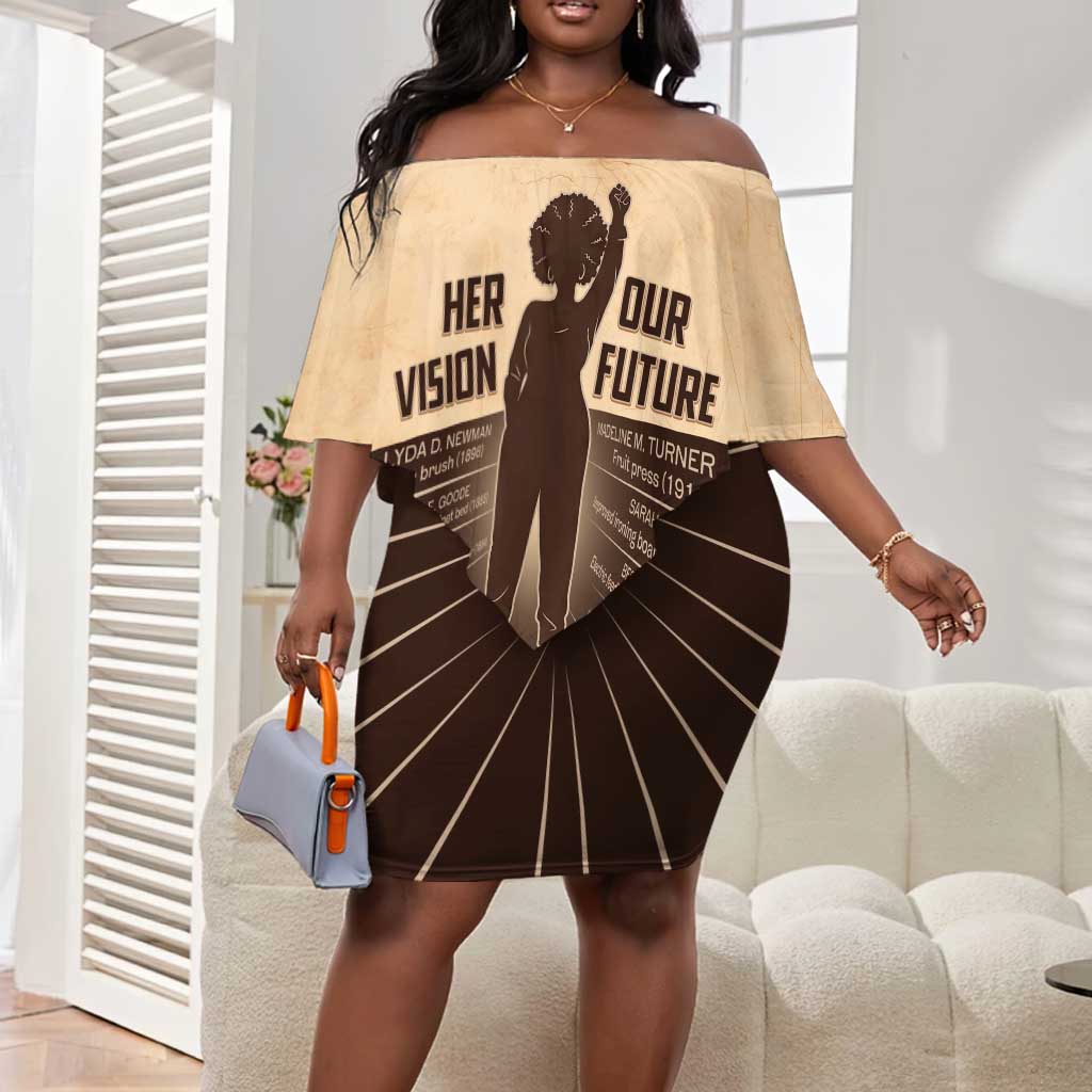 Her Vision Our Future Off Shoulder Short Dress Influential Black Women Inventors and Pioneers - African Pride