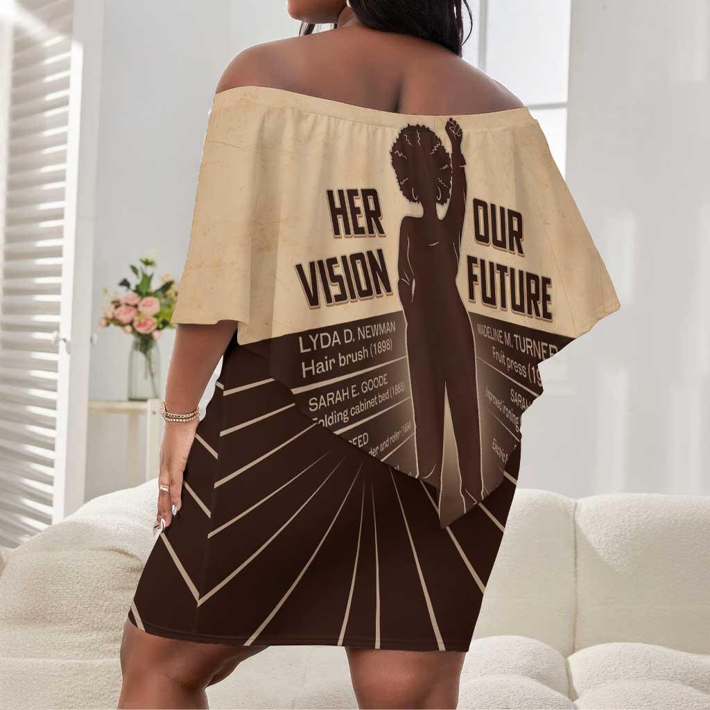 Her Vision Our Future Off Shoulder Short Dress Influential Black Women Inventors and Pioneers - African Pride
