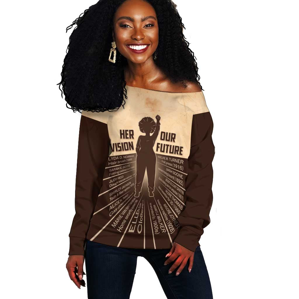 Her Vision Our Future Off Shoulder Sweater Influential Black Women Inventors and Pioneers - African Pride