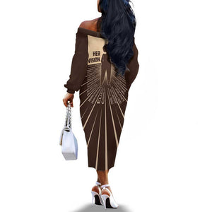 Her Vision Our Future Off The Shoulder Long Sleeve Dress Influential Black Women Inventors and Pioneers - African Pride