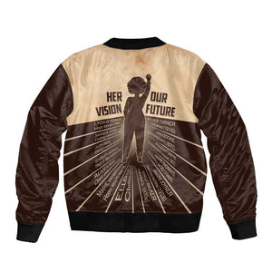 Her Vision Our Future Sleeve Zip Bomber Jacket Influential Black Women Inventors and Pioneers - African Pride