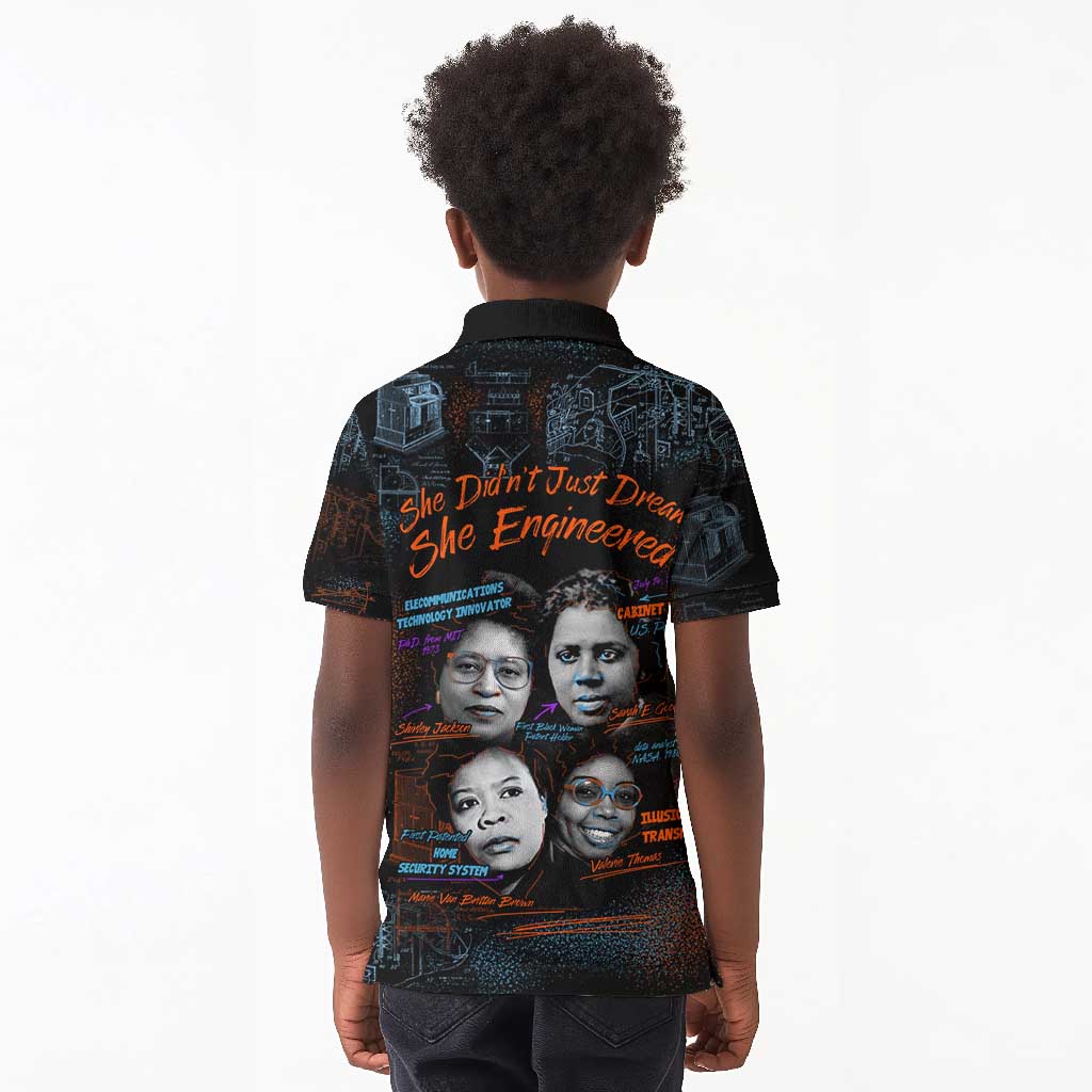 She Didn't Just Dream She Engineered Kid Polo Shirt Trailblazing Black Women Innovators - African Pride
