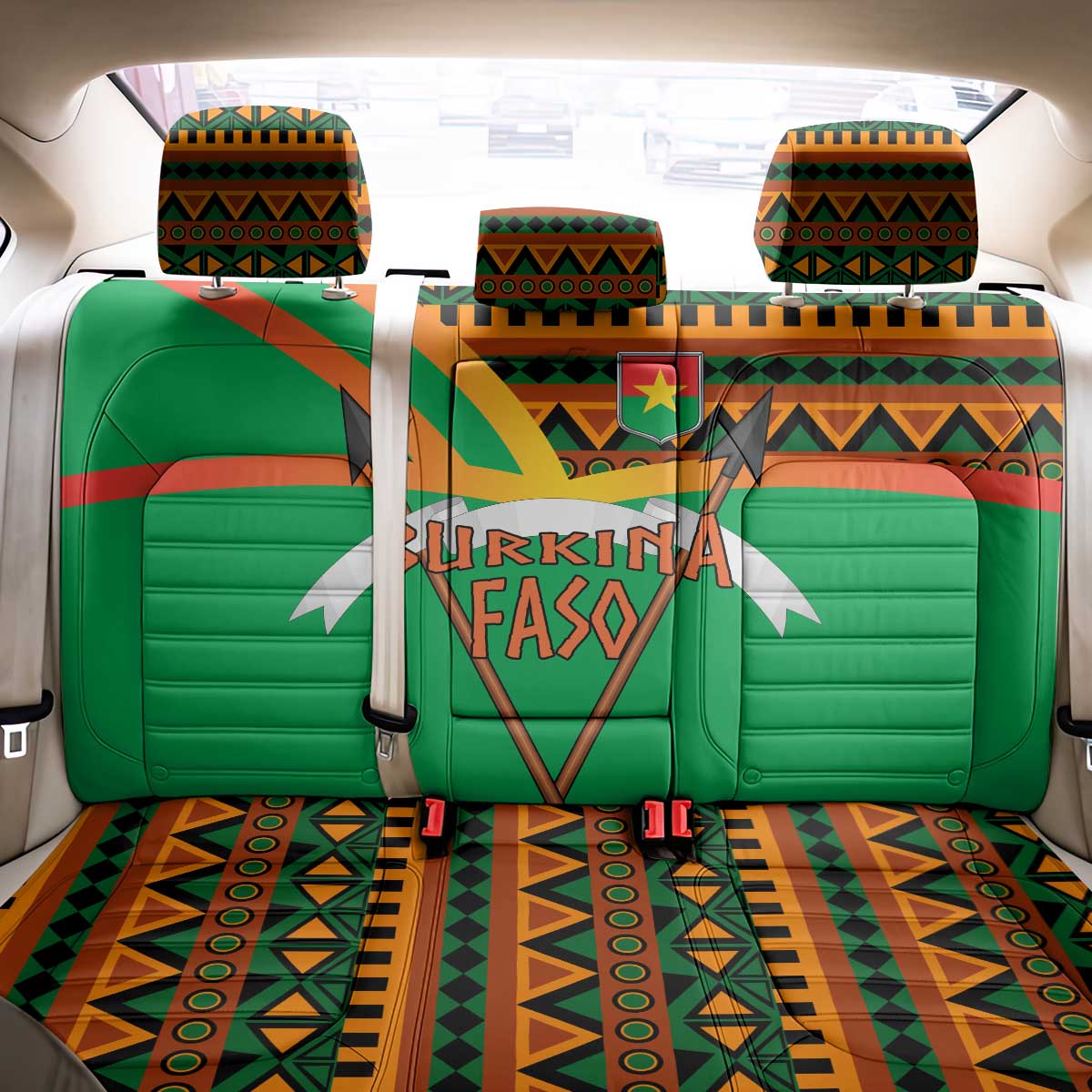 Burkina Faso Heritage Back Car Seat Cover Tribal Spears and National Emblem - African Pride