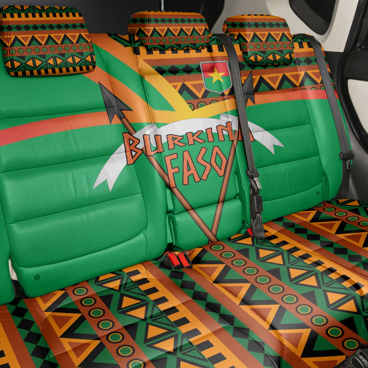 Burkina Faso Heritage Back Car Seat Cover Tribal Spears and National Emblem - African Pride