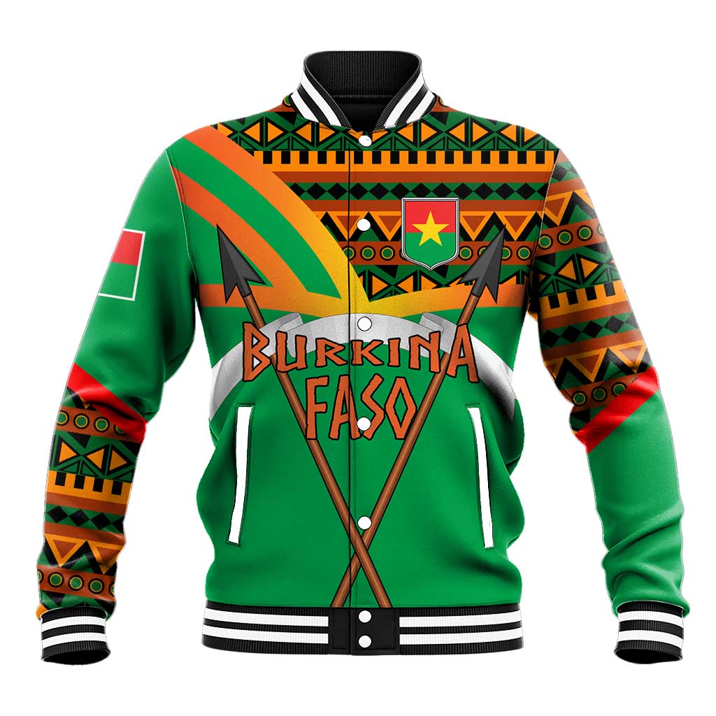 Burkina Faso Heritage Baseball Jacket Tribal Spears and National Emblem - African Pride