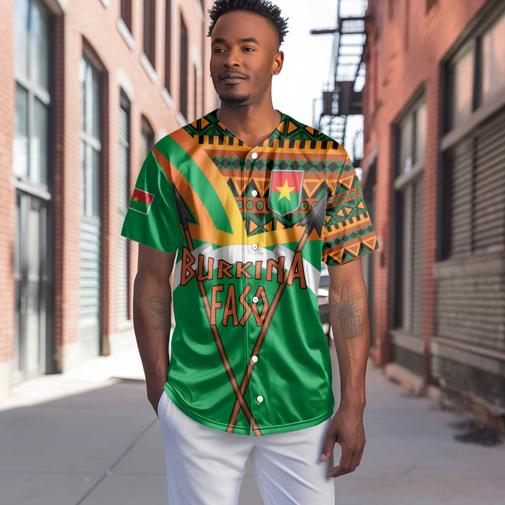 Burkina Faso Heritage Baseball Jersey Tribal Spears and National Emblem - African Pride