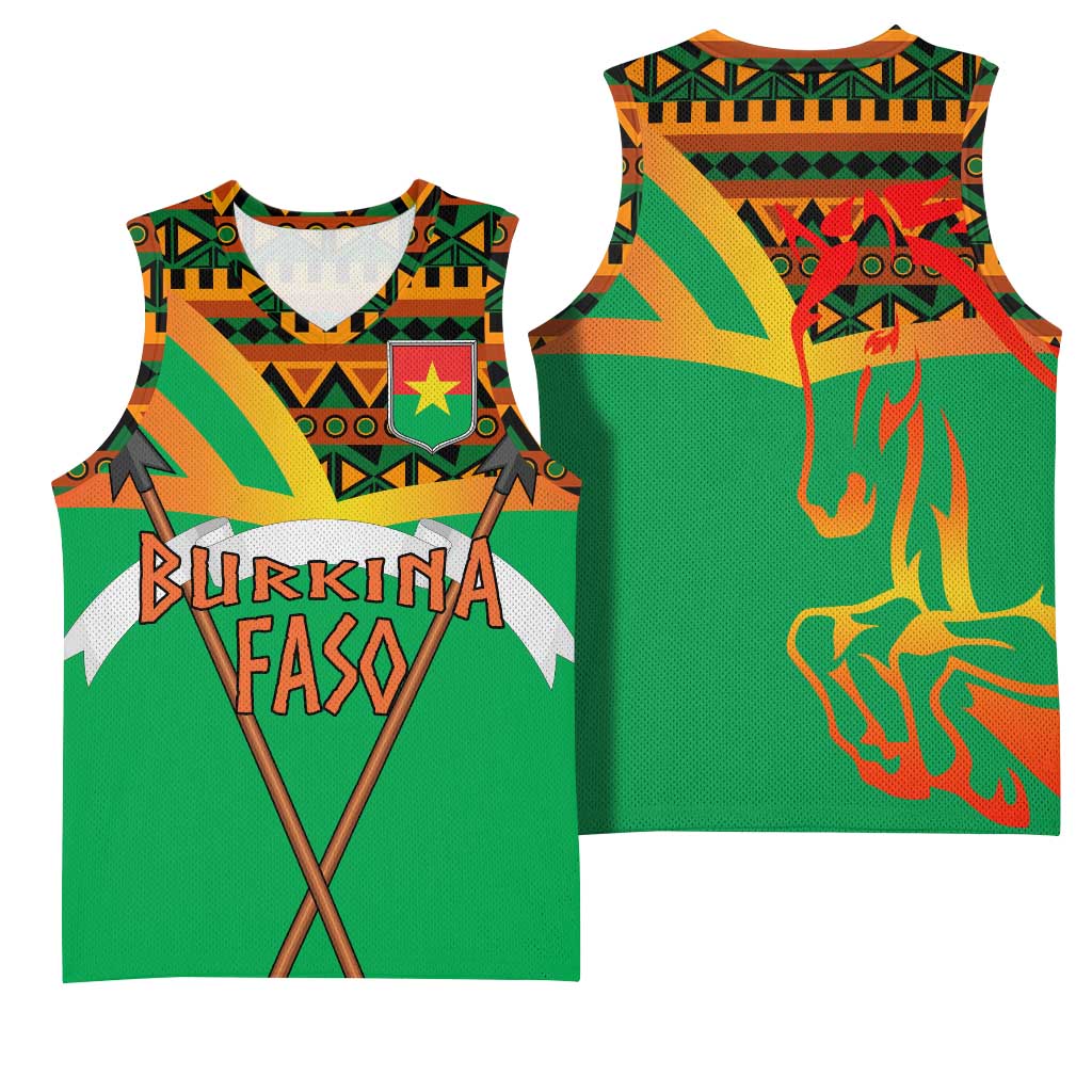 Burkina Faso Heritage Basketball Jersey Tribal Spears and National Emblem - African Pride