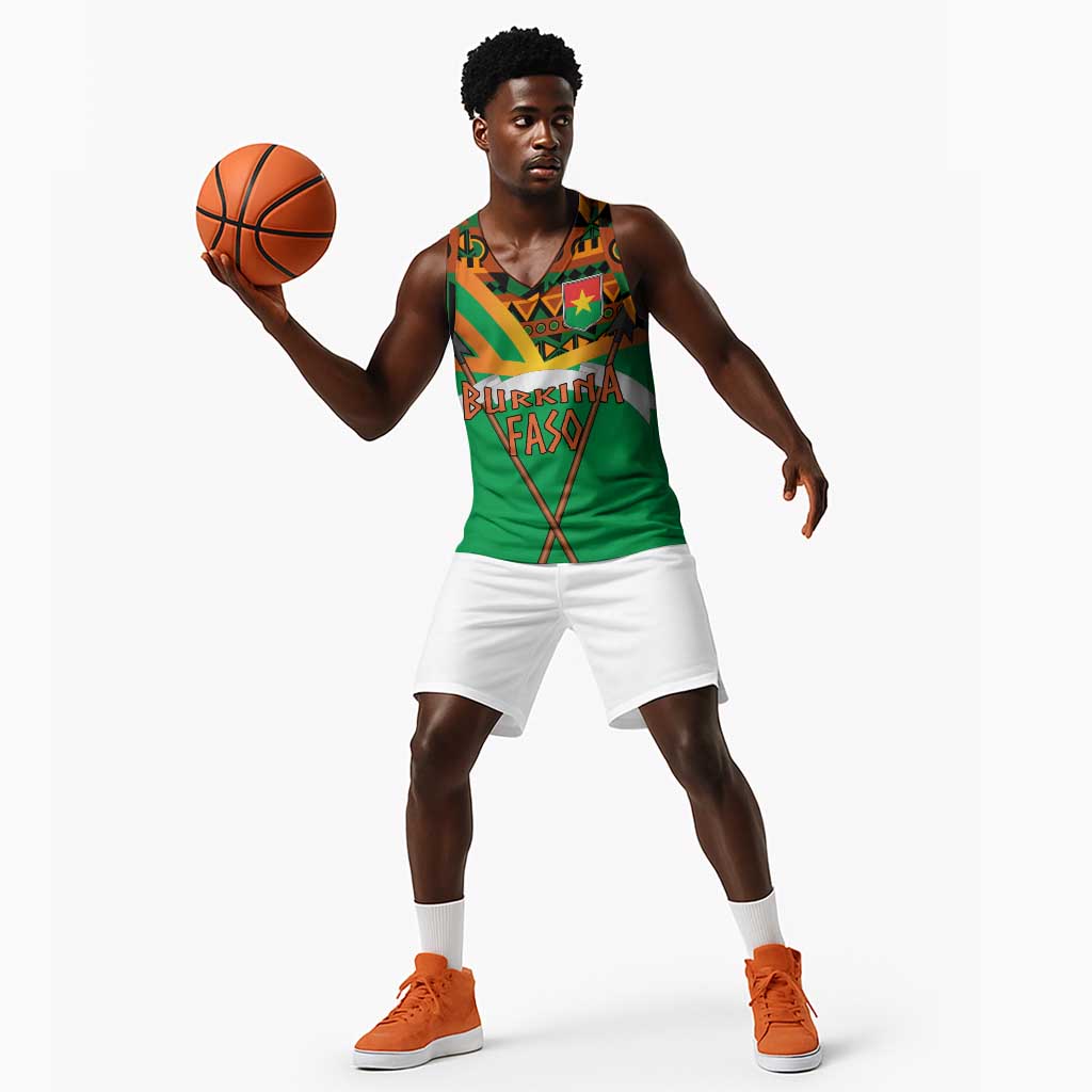 Burkina Faso Heritage Basketball Jersey Tribal Spears and National Emblem - African Pride
