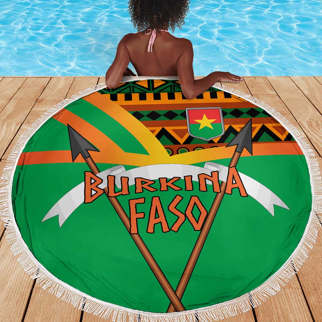 Burkina Faso Heritage Beach Blanket Tribal Spears and National Emblem - African Pride