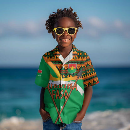 Burkina Faso Heritage Kid Hawaiian Shirt Tribal Spears and National Emblem - African Pride