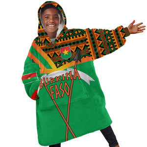 Burkina Faso Heritage Kid Wearable Blanket Hoodie Tribal Spears and National Emblem - African Pride