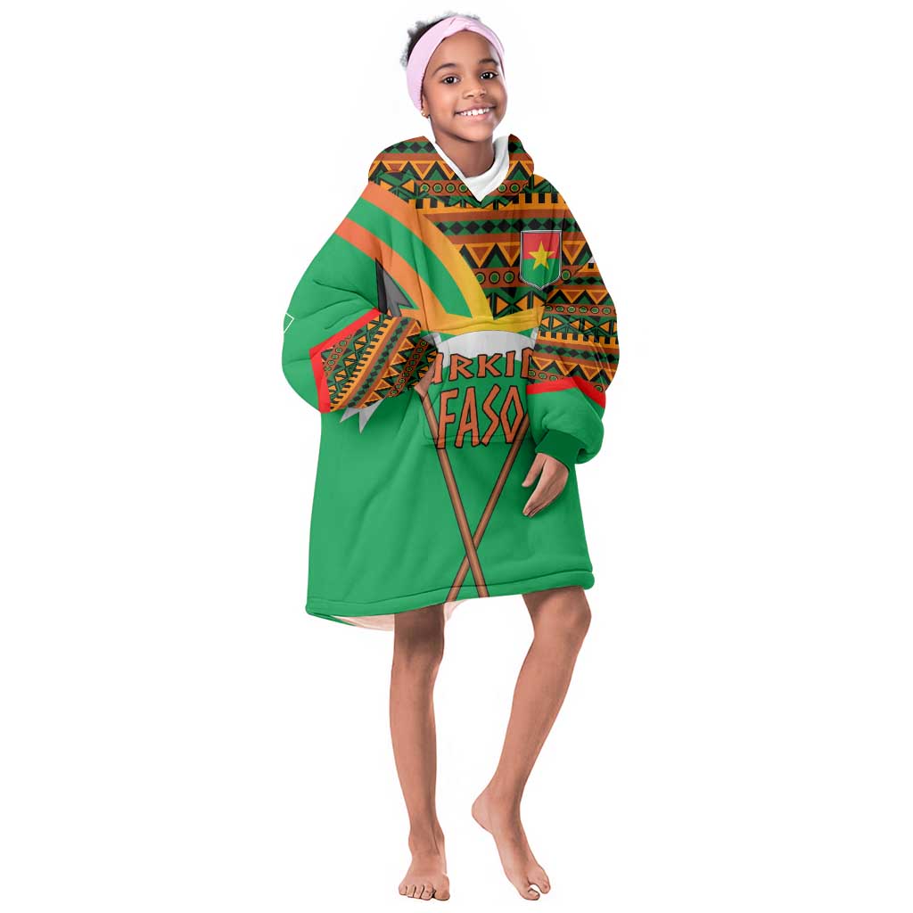 Burkina Faso Heritage Kid Wearable Blanket Hoodie Tribal Spears and National Emblem - African Pride