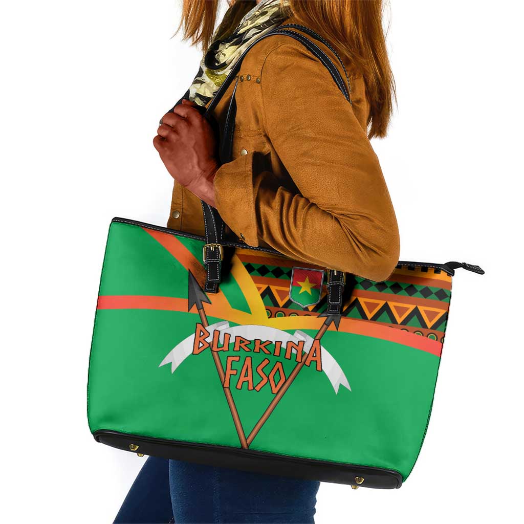 Burkina Faso Heritage Leather Tote Bag Tribal Spears and National Emblem - African Pride