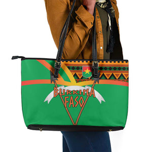 Burkina Faso Heritage Leather Tote Bag Tribal Spears and National Emblem - African Pride