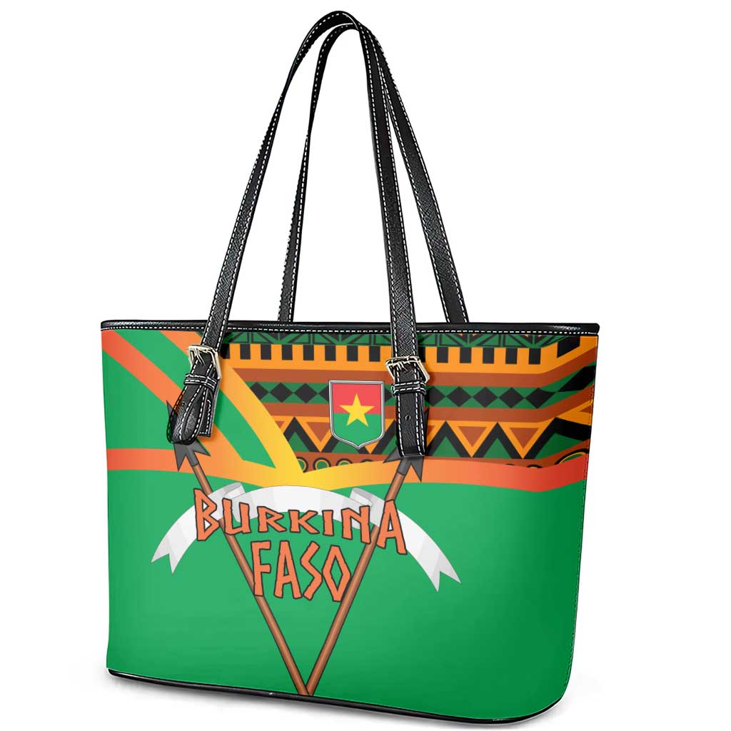 Burkina Faso Heritage Leather Tote Bag Tribal Spears and National Emblem - African Pride