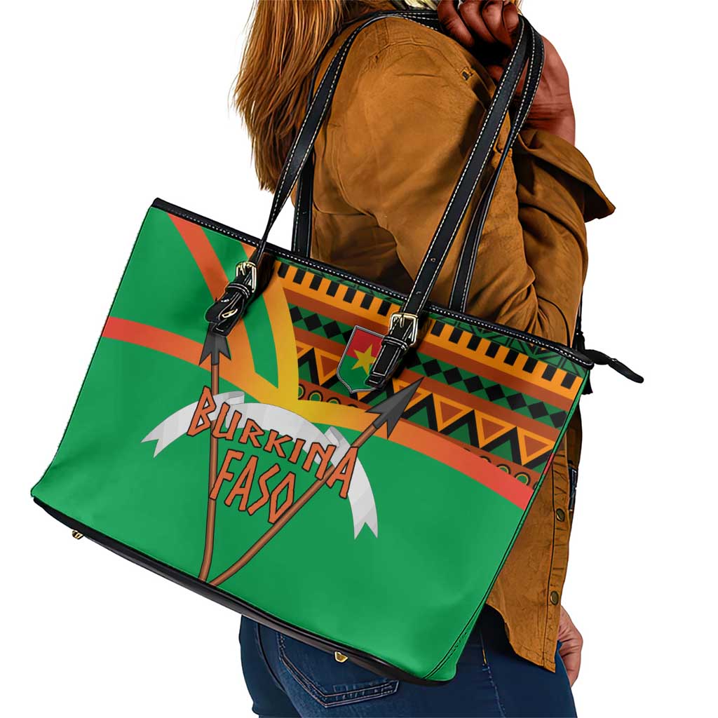 Burkina Faso Heritage Leather Tote Bag Tribal Spears and National Emblem - African Pride